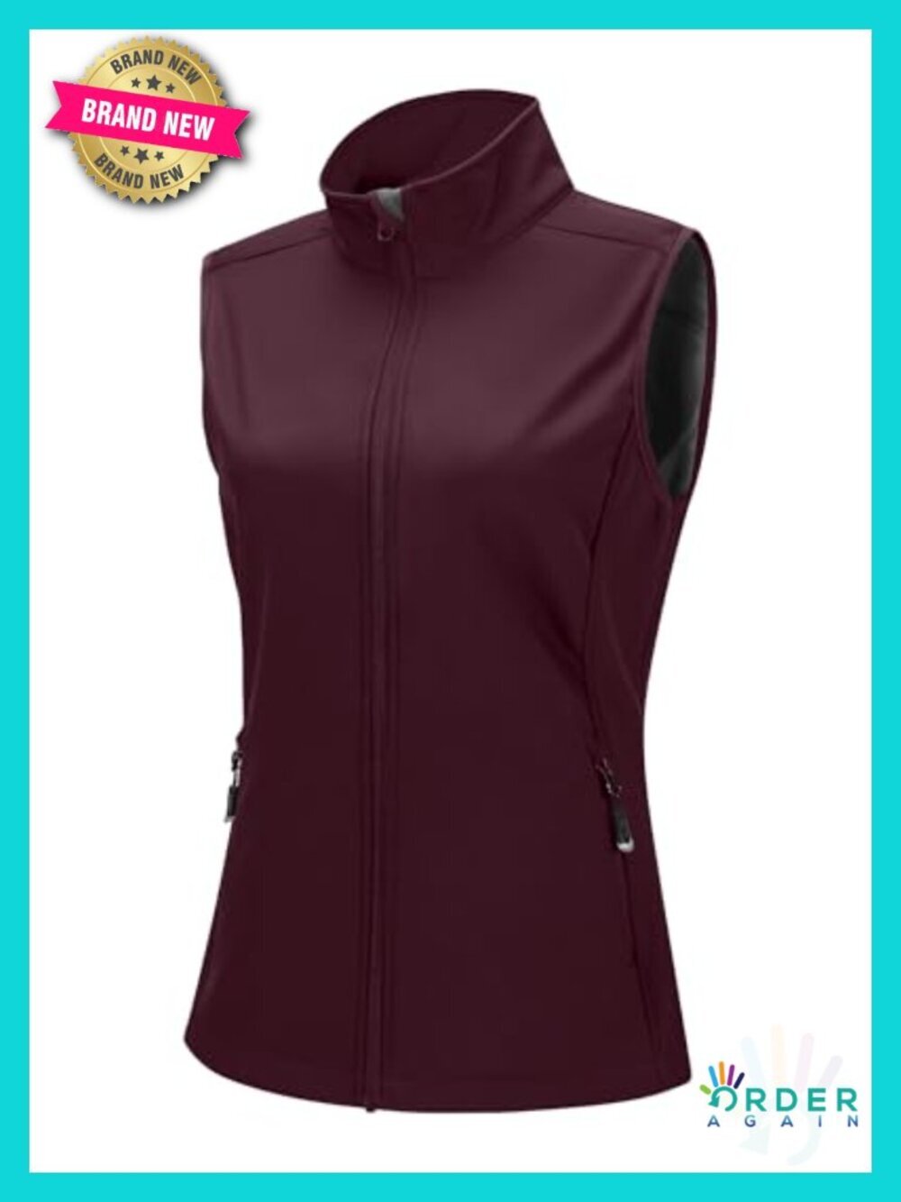 Women's Lightweight Windproof Running Vest with Fleece Lining, 4 Pockets